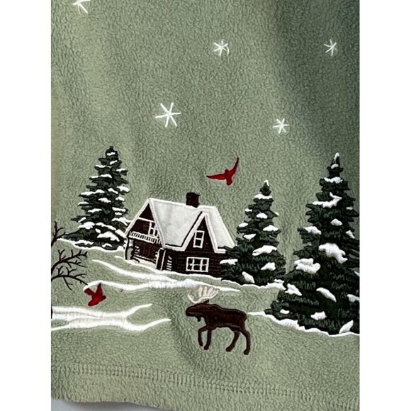Croft Barrow Fleece Sweater XL Green Christmas Granny Winter Embroidery Artsy - Picture 5 of 13
